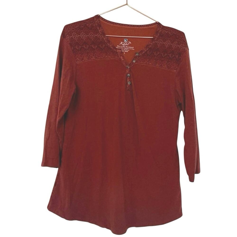Kuhl Women's Deep Red Lace-Yoke Henley Long Sleeve Top
